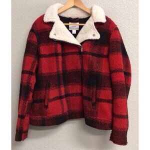 Old Navy Womens Buffalo Plaid Red Black Sherpa Zip Front Jacket Size XL